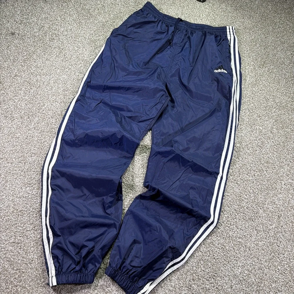Vintage Adidas Baggy Track Pants 90s Y2K Hiphop Size XL 32X32 Striped Navy Blue